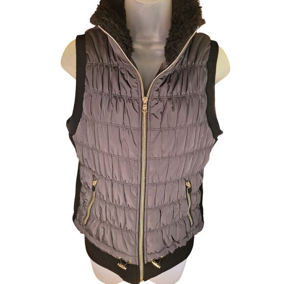 Calvin Klein Women Blk Performance Vest Lined Gold Hardware Sz M - Picture 1 of 8
